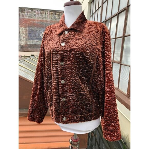 Chico’s Design 1 Sz M Womens Faux Fur Soft Shaggy Blazer Jacket Silk Lined Brown - Picture 1 of 12